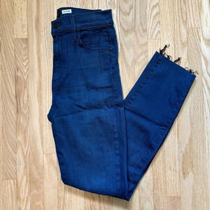 MOTHER High Waist Looker Ankle Fray Stretch Dark Wash Slim Jeans Untouched